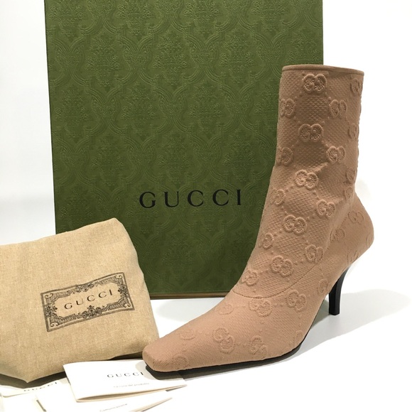 GUCCI GG KNIT ANKLE BOOT -HIGH HEEL -NUDE -WOMEN’S US 8.5 -NEW - Picture 2 of 11